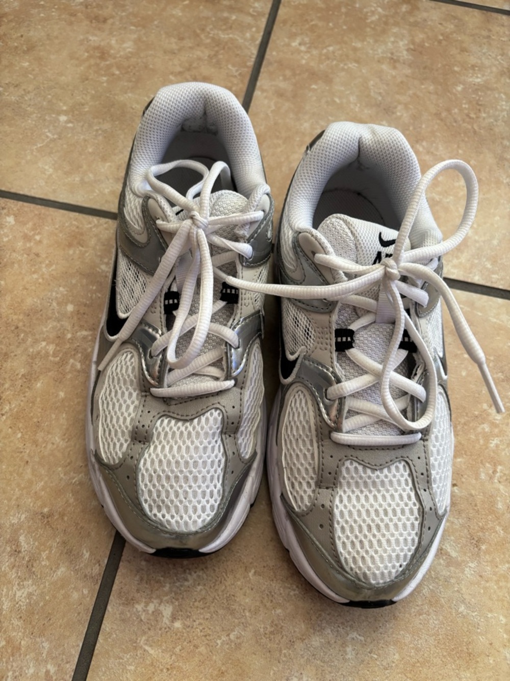 Nike Kids White and Silver Mesh Athletic Sneakers